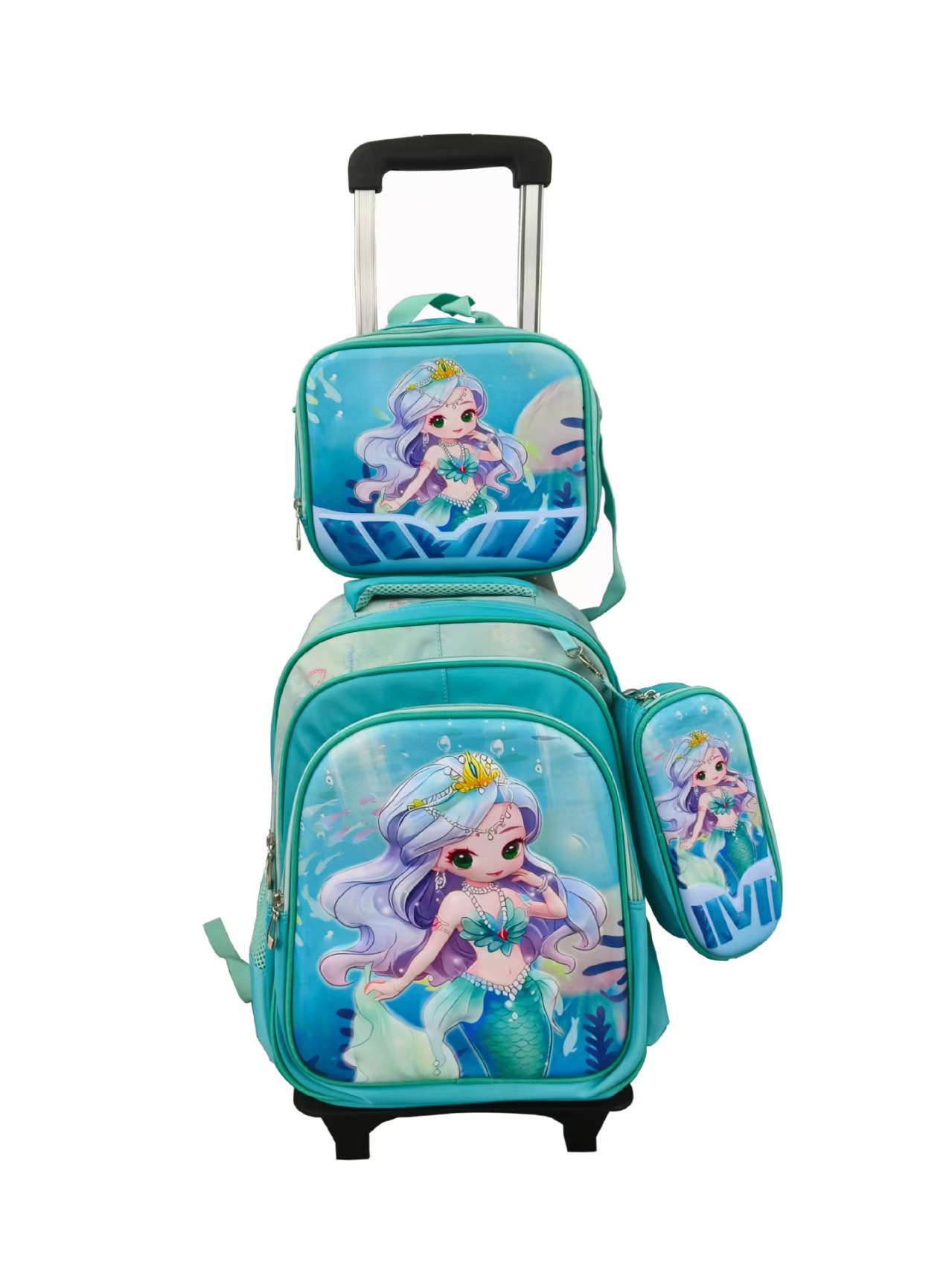 Nuevo tipo de bolsas de tirón de tres piezas de dibujos animados unicornio para niños mochila de espalda de gran capacidad para hombres