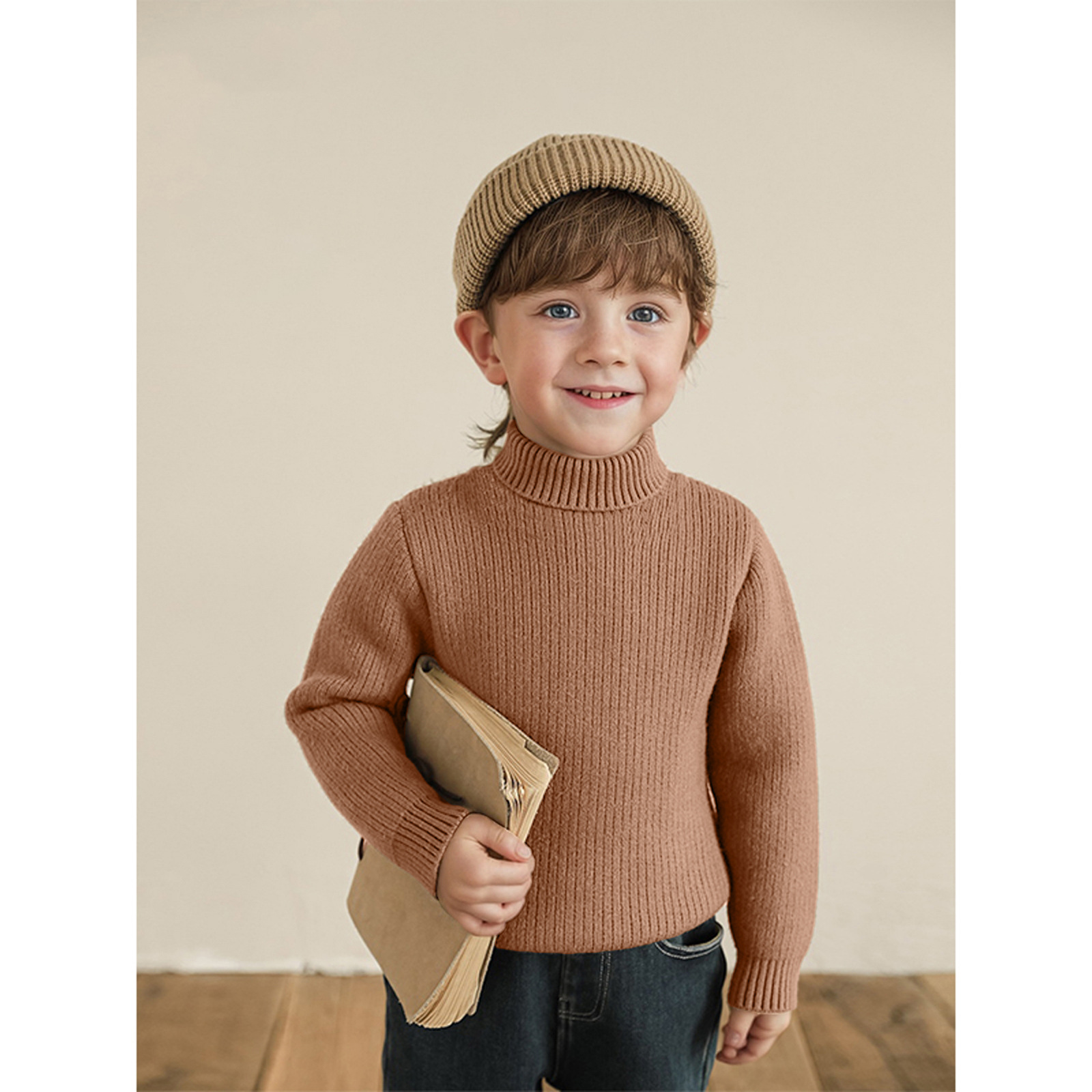 Suéter de invierno y otoño universal para niños engrosado en una camiseta de lana caliente para bebés de punto de fondo elástico de cuello alto para hombres y mujeres