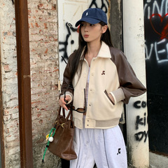 2025春の新型韓国の小衆RR金芸琳刺繍のゆったりとした色合わせのジャケット野球服の上着の男女