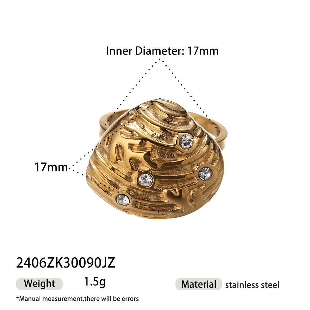 Taena Pendientes de acero inoxidable europeos y americanos Sensación simple y de alto nivel Diseño de nicho salvaje Pendientes de concha de circón Juego de anillos
