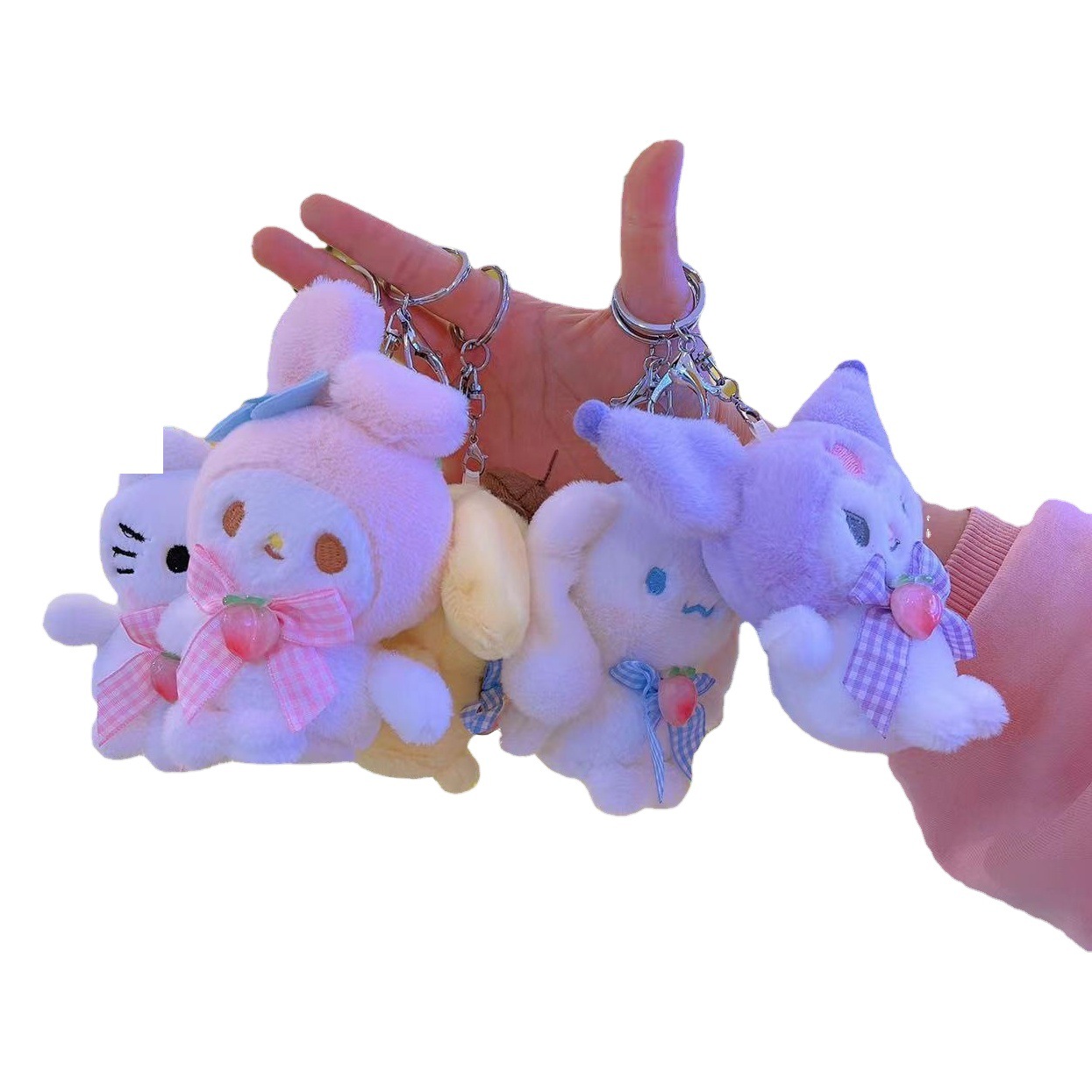 Internet celebridad linda chica corazón sanrio muñeca de peluche coolomi llavero yugui perro colgante banda de pelo cuerda de pelo del bebé