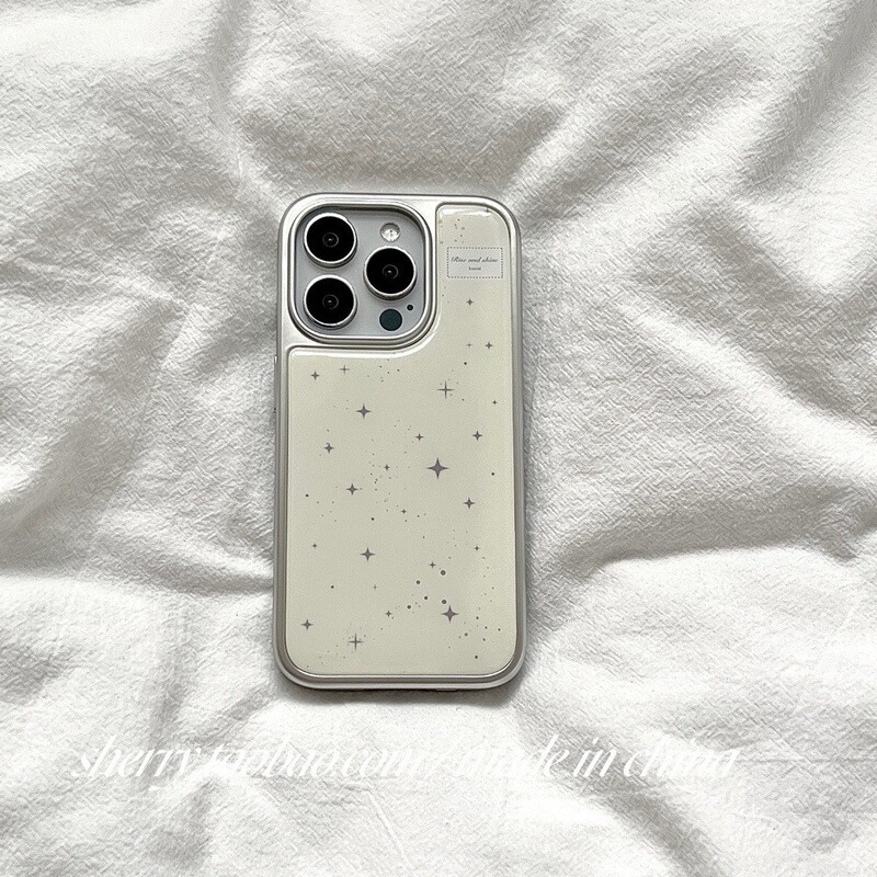 Ins Style Electroplated Silver-Edged Apple 17Promax Phone Case Iphone16 Cream Yellow Stars Simple Ultra-Thin 15
