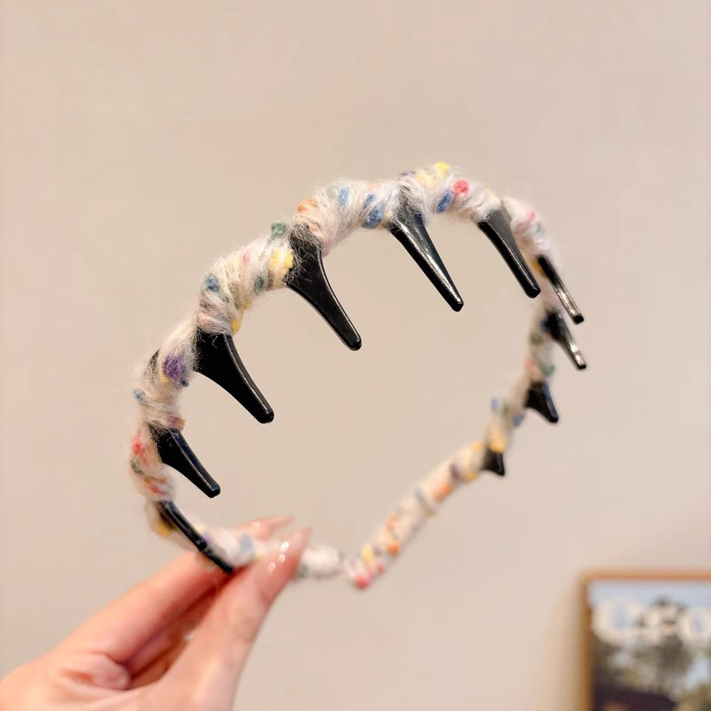 Alto cráneo de lana ondulado banda de cabello para mujeres lavado de cara maquillaje especial banda de cabello con dientes antideslizante acabado de cabello agrupado tocado