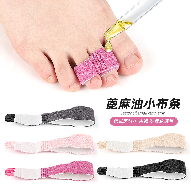 Castor oil splint straps are reusable and adjustable with Velcro, toe separator straps, and small toe separator strips