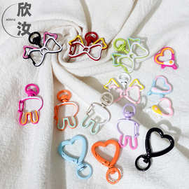 果冻色钥匙扣diy饰品配件兔子爱心马卡龙色扣子金属材质蝴蝶结形