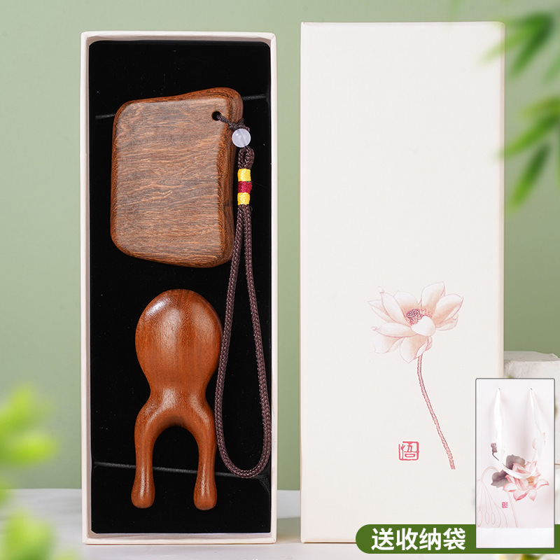 中国风荷花鱼檀木按摩梳五齿梳子礼盒高级感送老师长辈妈妈伴手礼|undefined