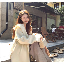 秋冬高级感双面呢连帽斗篷大衣女双面羊绒宽松小个子系带毛呢外套