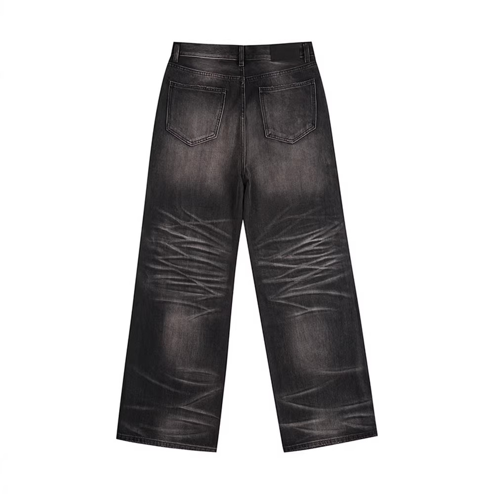 Vintage Washed Black Straight Jeans – Slim Fit, Hand-Painted Whisker Details & Comfort Stretch (1014798083017)_voghion.com