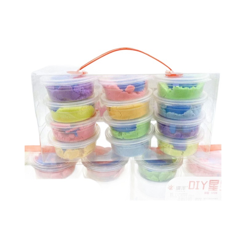 Caja de transporte de algodón arena 12 con arena abrasiva colorida para niños estudiantes DIY arcilla dibujada a mano 2 yuanes