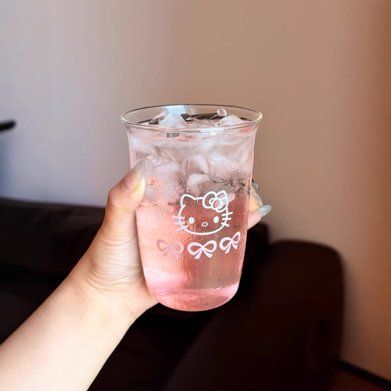 HelloKitty玻璃杯高颜值ins风可爱卡通水杯家用办公室宿舍牛奶杯|undefined