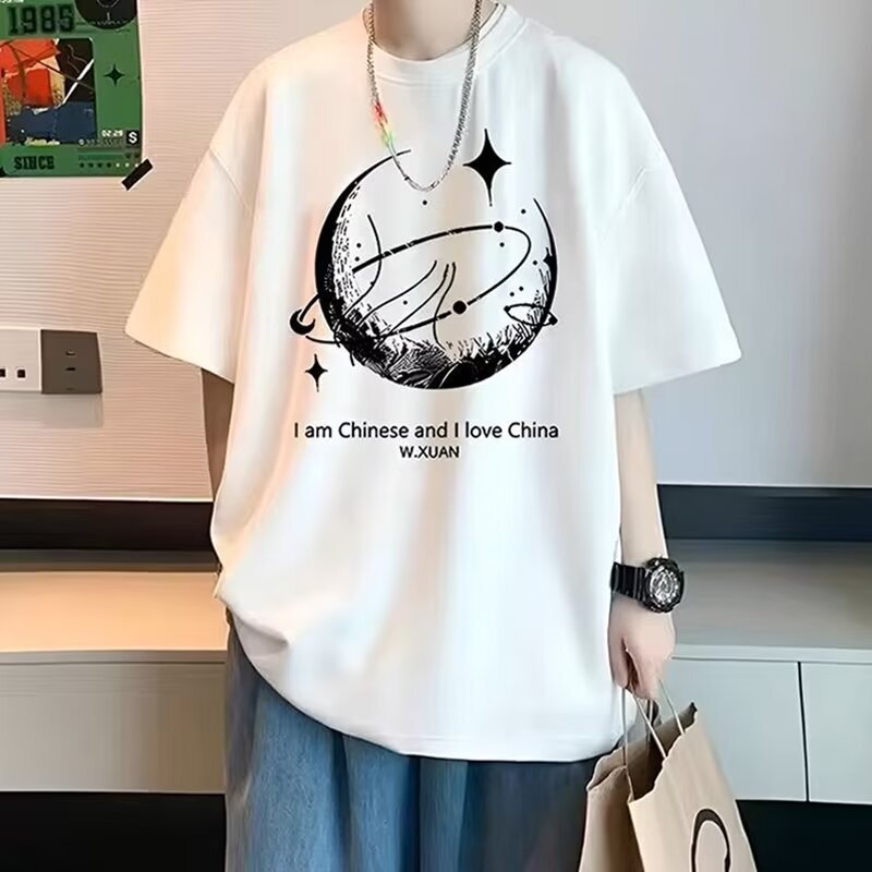 T-Shirt 2026 Summer New Trendy Brand Sports Men's Loose Large Size Round Neck Printed Popular Short-Sleeved T-Shirt