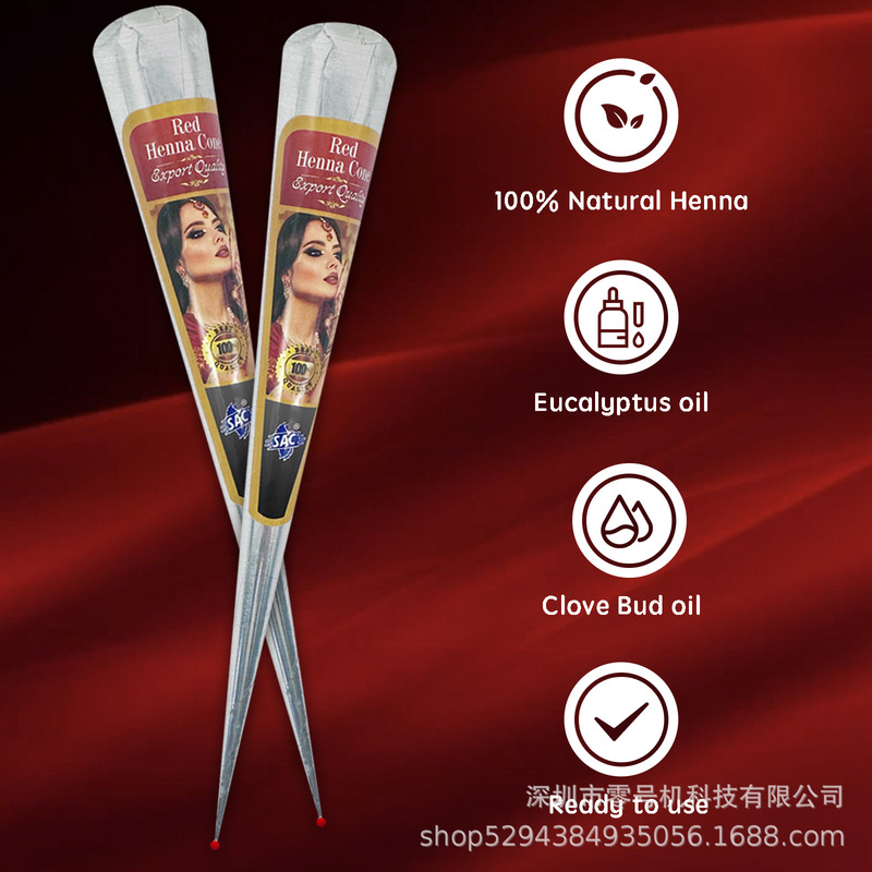 Red Henna Paste Waterproof Long-Lasting Plant-Based Dye Hand-Painted Paste Temporary Tattoo Body Art Painting for Men and Women