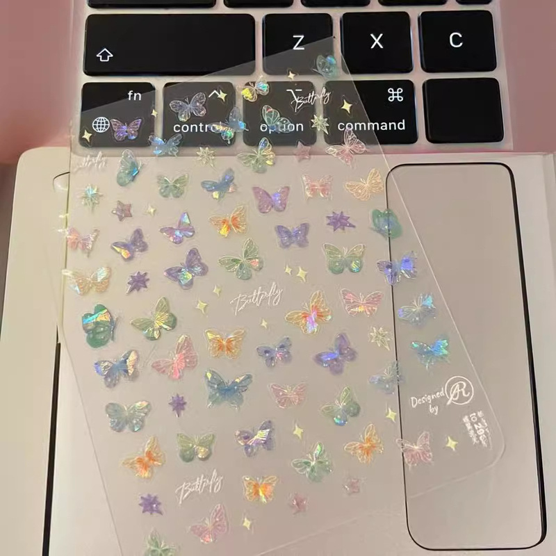 Little Red Book Explosion Butterfly Wing Streamed Sticker Advanced Flat Nail Art Sticker Colorful Butterfly Fairy Nail Sticker