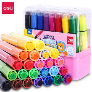 Deli 70654 Watercolor Pen Kidsren's Seal Washable Watercolor Pen 24 Colors Kindergarten Painting Brush Primary School Students