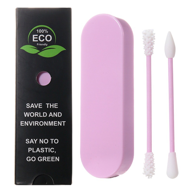 El hisopo de algodón de silicona de doble cabeza se puede reciclar hisopo de algodón de maquillaje palo puntiagudo cabeza redonda herramienta de limpieza de oídos de silicona A