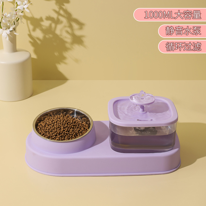 Gato dispensador automático de agua integrado gato tazón húmedo y seco separación de alimentos gato tazón dispensador de agua de acero inoxidable equipo de alimentación de mascotas