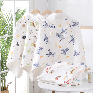 Four-Layer Gauze Children's Hooded Bath Towel Infant Cartoon Marshmallow Cape Baby Pure Cotton Cloak Foreign Trade Lightweight