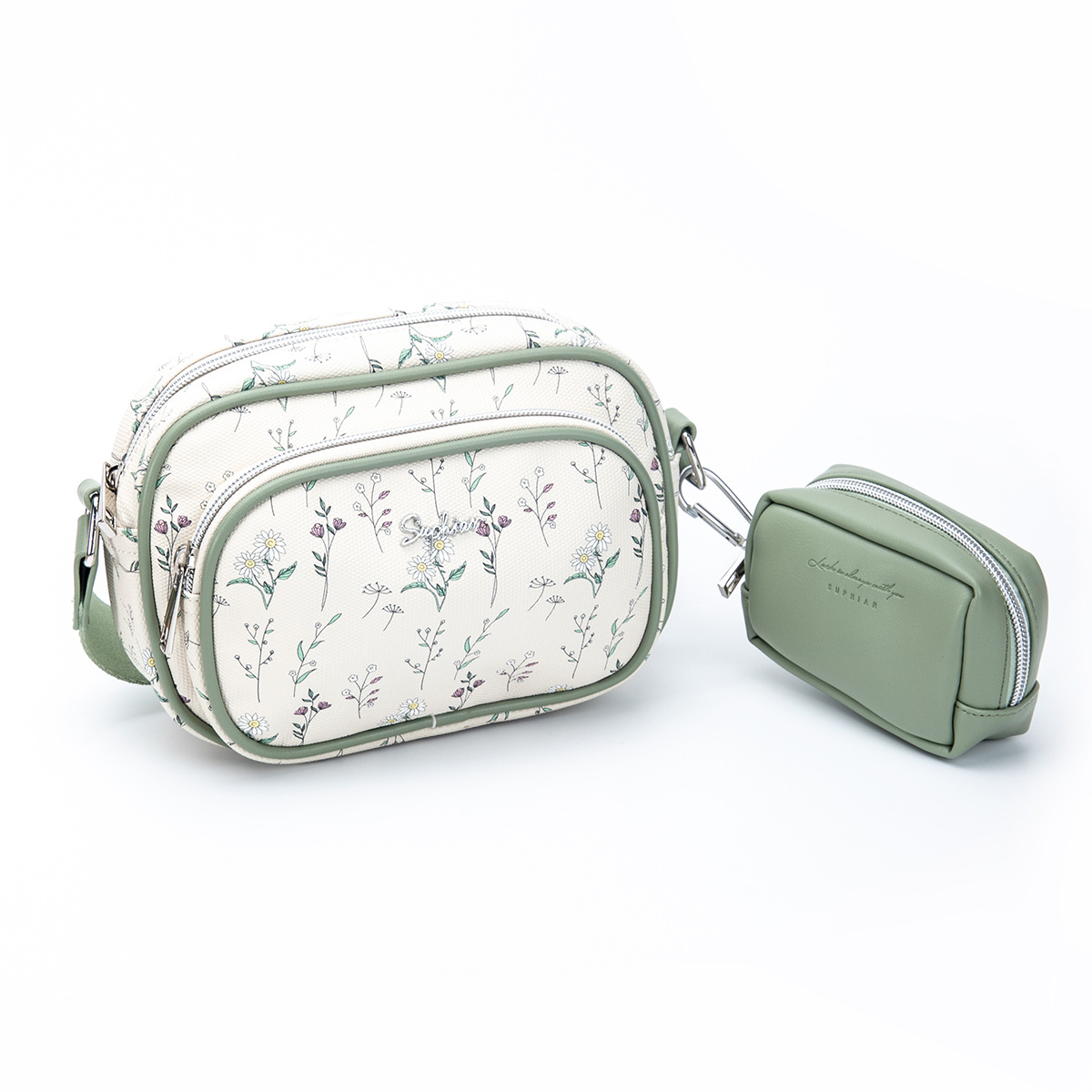 Bolso bandolera para teléfono móvil Flower Girl bolso cuadrado pequeño con letras de doble capa personalizado Bolso de hombro de maquillaje de cercanías de gran capacidad multifuncional