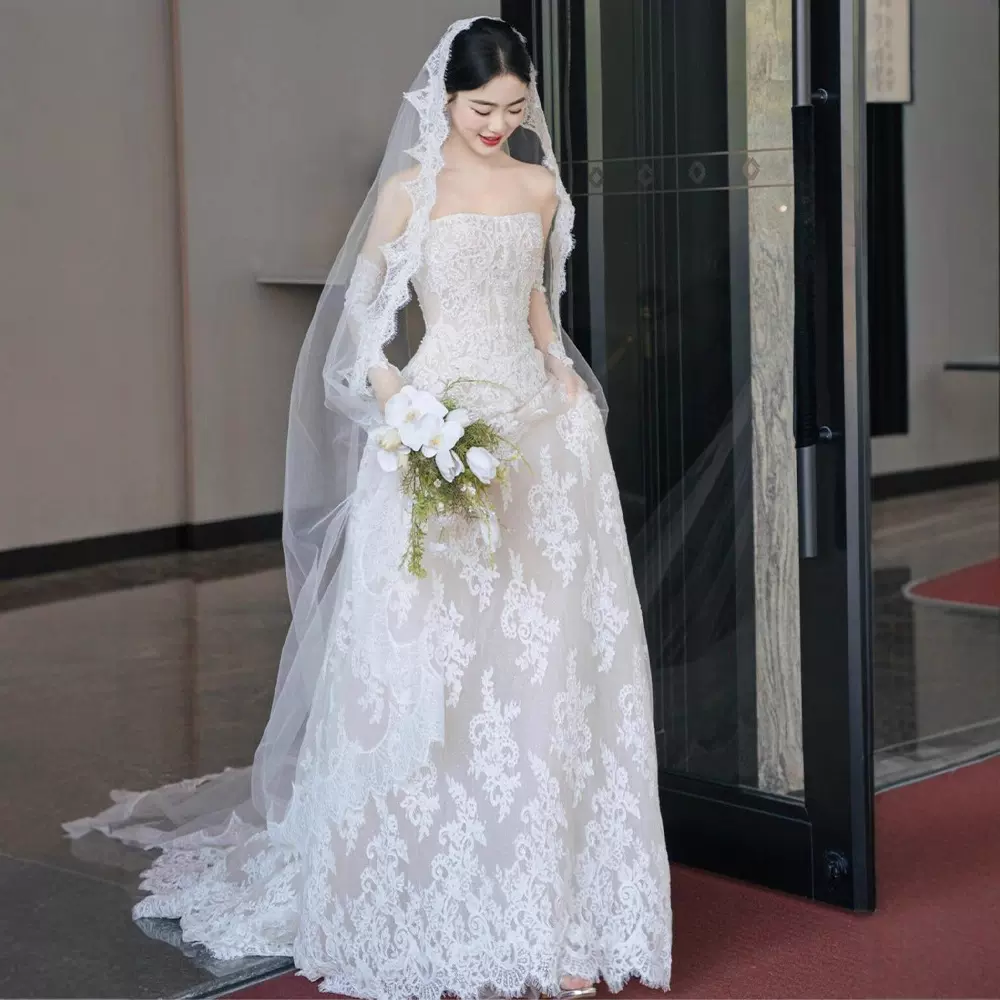 抹胸婚纱礼服2025新款法式轻简约小拖尾高级质感新娘主纱小个子夏