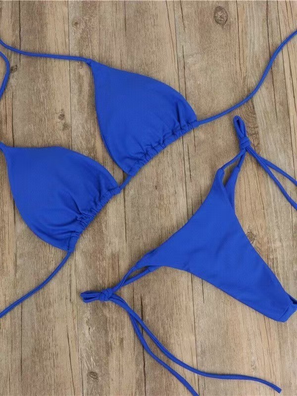 ヨーロッパとアメリカのホルターネックレースアップビキニセクシーな水着レディーススプリットストラップ調節可能なマルチカラー水着セット|undefined