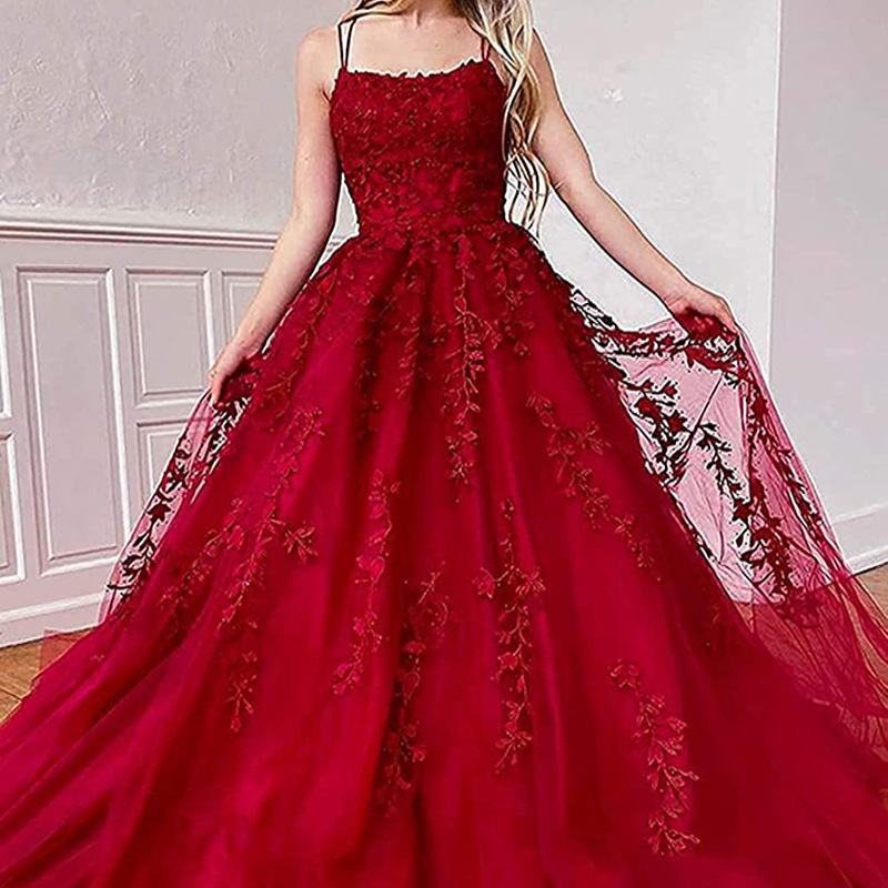 New Evening Dress with Spaghetti Straps, Sheer Tulle Ball Gown, Party Dress with Straps, Birthday Banquet High-End Long Gown
