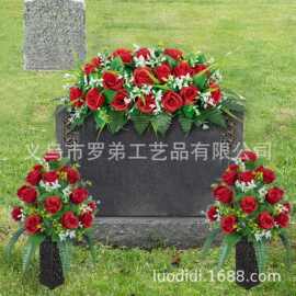 跨境亚马逊美式门饰花环墓碑花环绢花仿真花盆花套装摆件手工摆件
