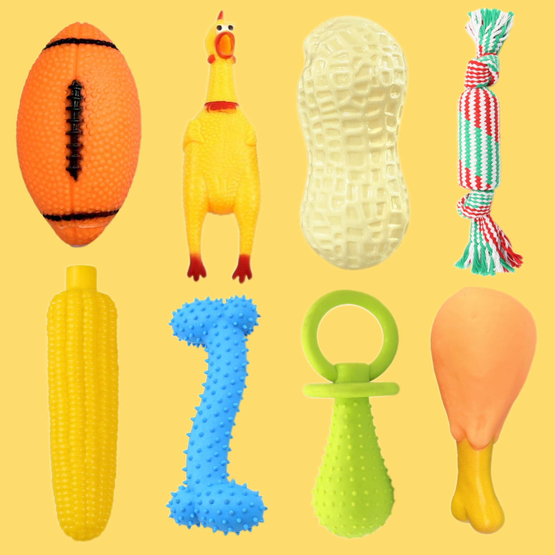 Juguetes para perros Teddy de pelo dorado, juguetes sonoros de goma, palillos para perros pequeños y medianos, bolas de cuerda para aliviar el entretenimiento.
