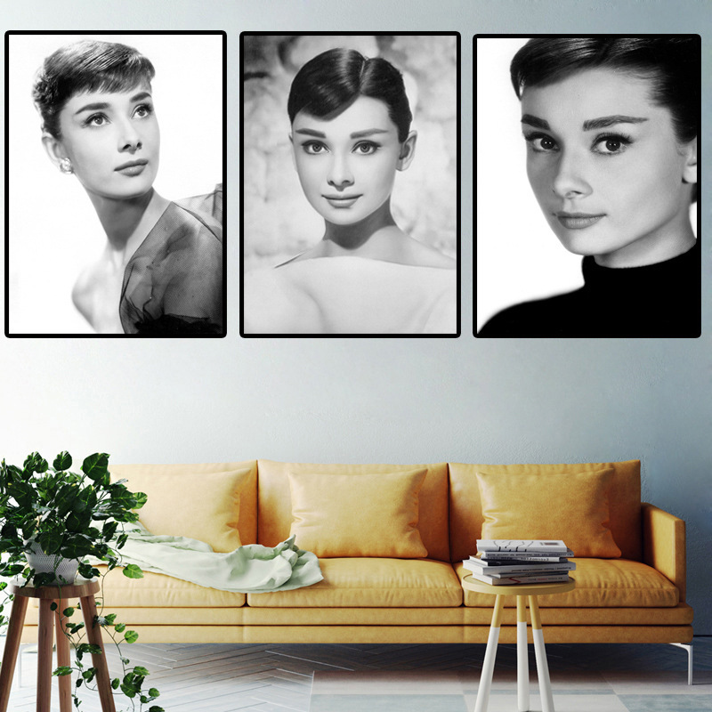 Black and White Audrey Hepburn Portrait Canvas Painting Mural Poster Wall Art Living Room Modern Decorative Painting