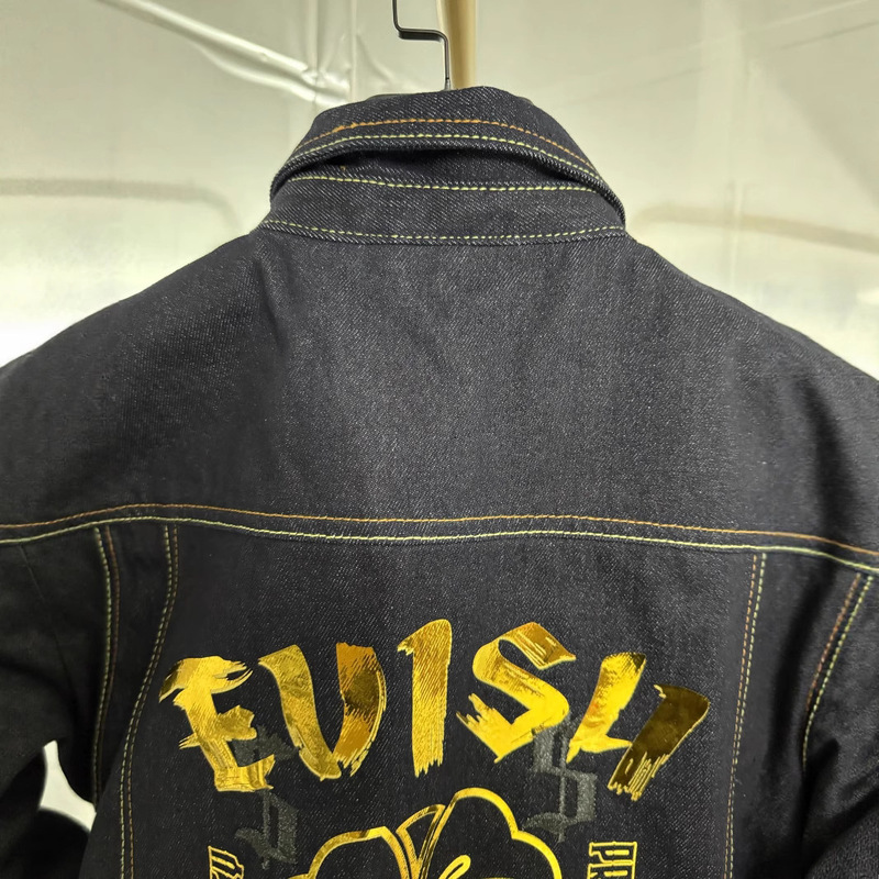 2025 夏の新ファッションブランド福神パターン紳士服ホットスタンピングプリント文字刺繍デニムジャケット|undefined