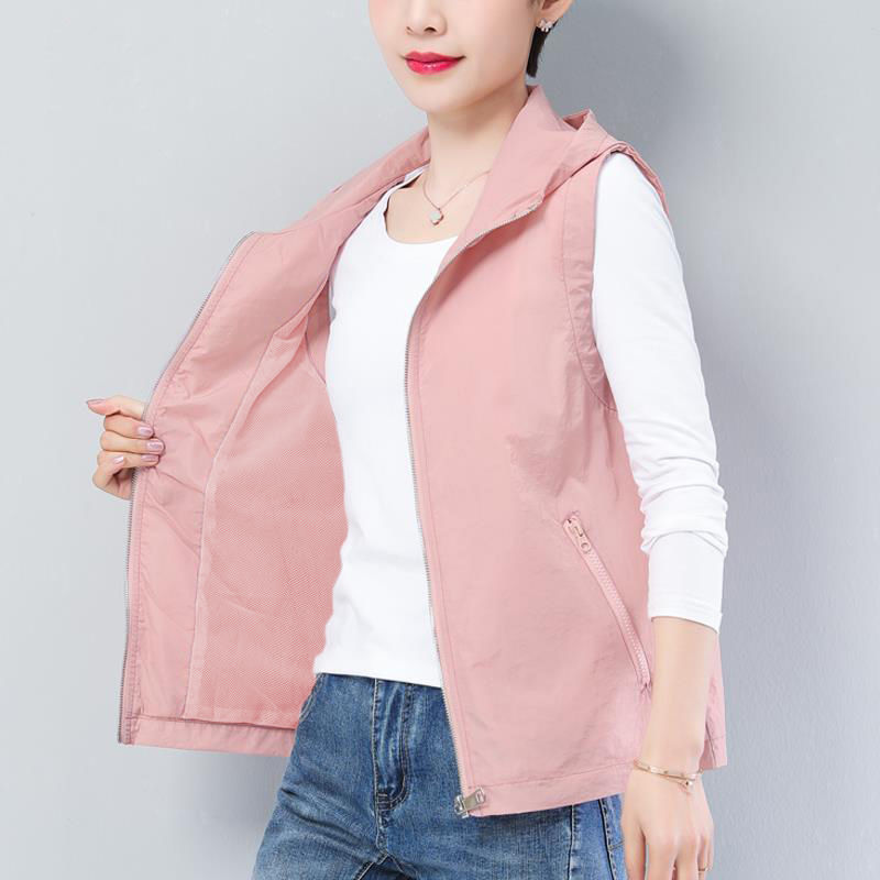 Vest Women's Short Thin Spring and Summer Loose Casual Thin Sun-protective Clothing Vest Women's Vest for Mother Women's Waistcoat Trendy Outer Waistcoat