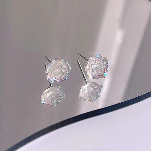 s925 sterling silver colorful rose earrings for women sweet light luxury niche design ins fairy gentle flower earrings