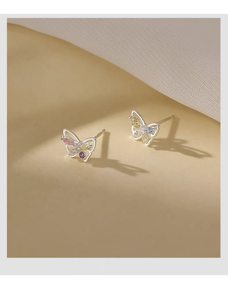 2g Weight 925 Sterling Silver Ear Needle Material Ear Studs Classification 1 Pair Quantity Daily, Street Occasion 925 Sterling Silver Material Butterfly Pattern Women's Gender Plating Design Sweet, Simple Style Style 1 Pair 925 Sterling Silver Butterfly Ear Studs 9