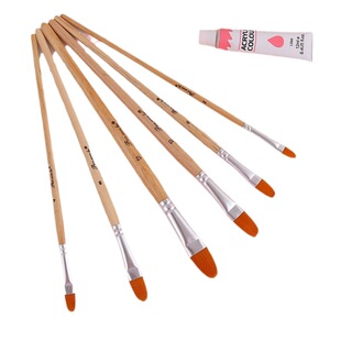 Cross-border 6 log pole nylon wool brush set acrylic pigment brush beginner gouache color oil brush