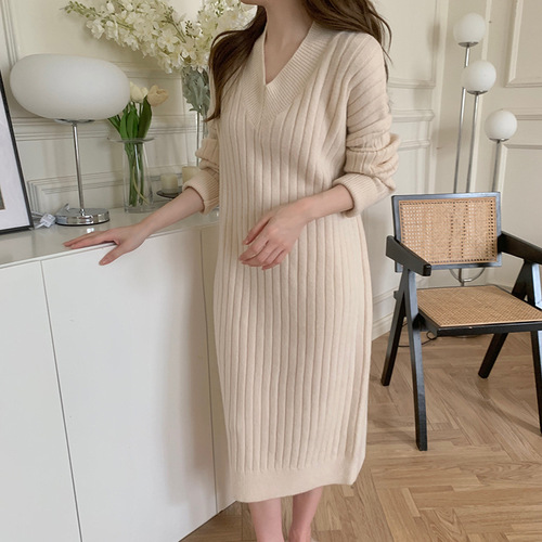 Autumn/Winter New Retro Chic Knit Dress for Women Loose Lazy Style with Overcoat Inner Layer Turtleneck Sweater Long Dress