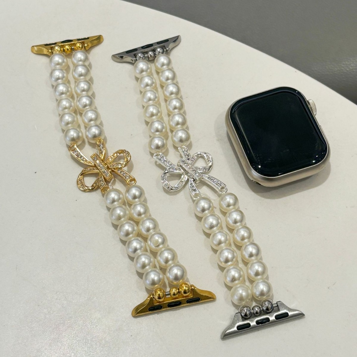 Bow Pearl Bracelet Strap Suitable for Applewatch10 Apple Watch Strap Iwatch9 Generation 876 Women's Model