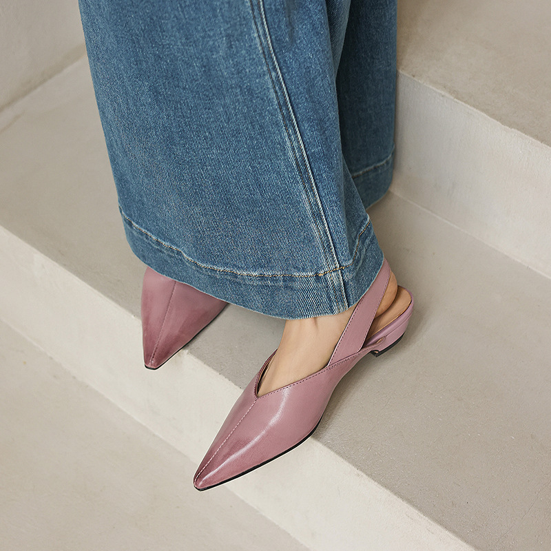 Giày sandal nữ mũi nhọn quai ngang gót thấp phong cách Hàn Quốc — màu nâu chi tiết 15