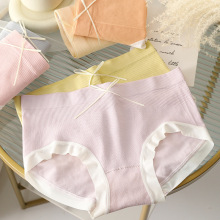 新品防螨虫呵护裤日系彩棉内裤女士无缝中腰三角裤蝴蝶结甜美可爱