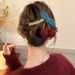 秋冬レトロさくらんぼツイストクリップ女性ファッション独特の高級感ヘアピン後頭部ヘアピン