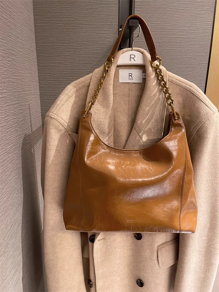 Túi tote nữ cỡ lớn đi làm phong cách retro đeo chéo vai nách — Màu đen, Màu nâu, Màu cà phê, Màu đỏ rượu chi tiết 14