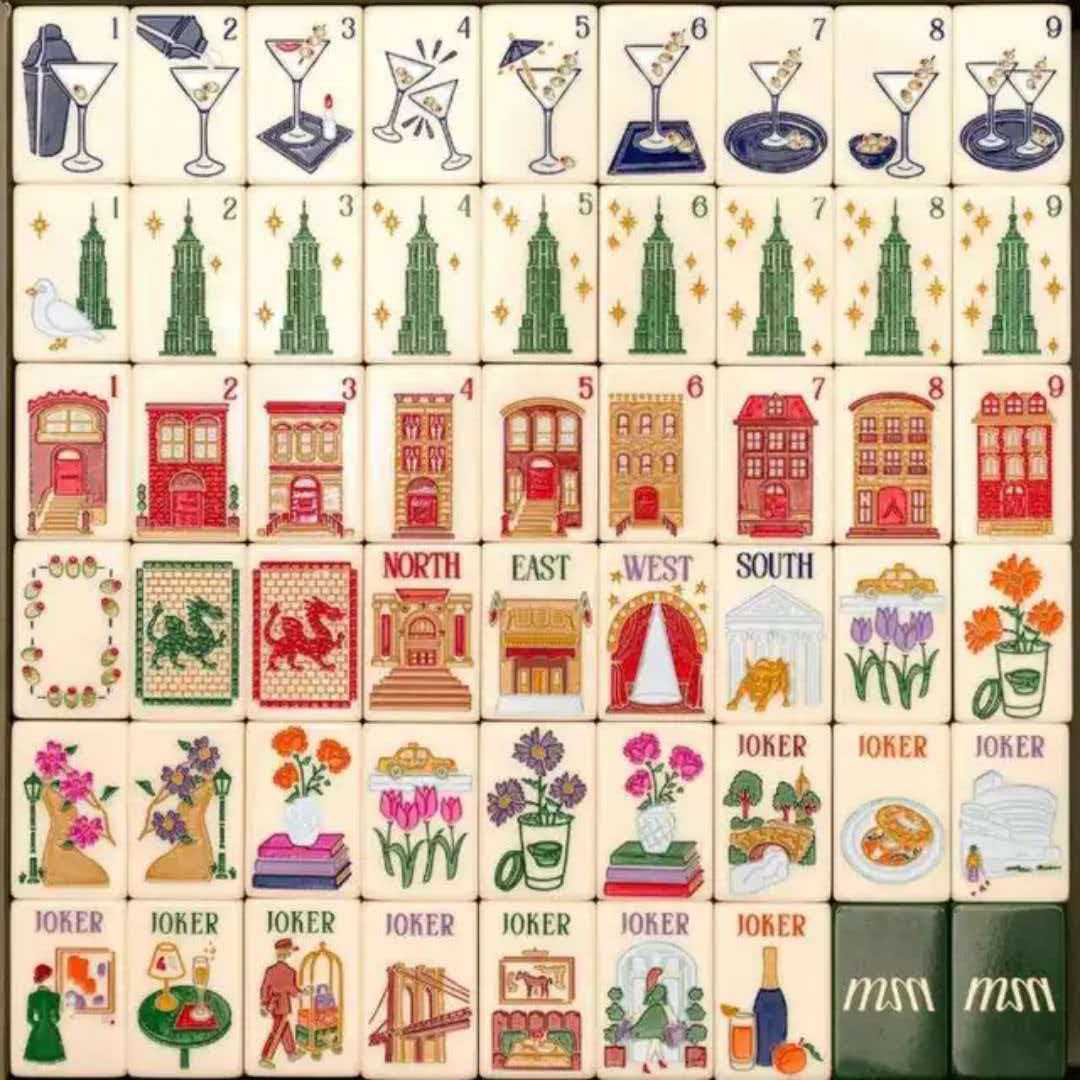 (In-Stock Direct Shipment) Acrylic American-Style Mahjong Tiles No. 36 Green New York Empire State Building Mahjong Tiles for Home Use