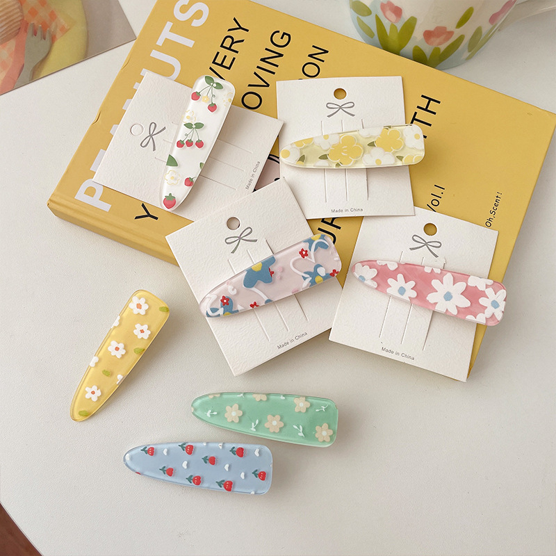 2025 Spring and Summer Sweet Flower Water Drop Hair Clip Small Fresh Broken Hair Clip Back of Head Female Candy Color Student Forehead