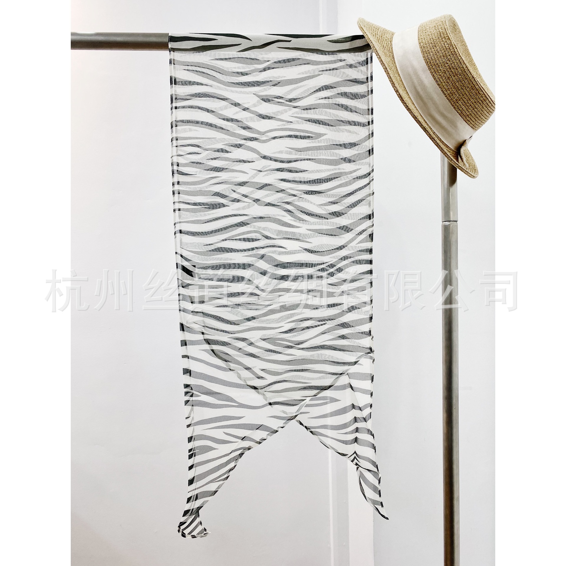 New French Zebra Print Silk Georgette Scarf For Women, Spring/Summer Lightweight Sun Protection Mulberry Silk Long Ribbon Wholesale - Thumbnail 5