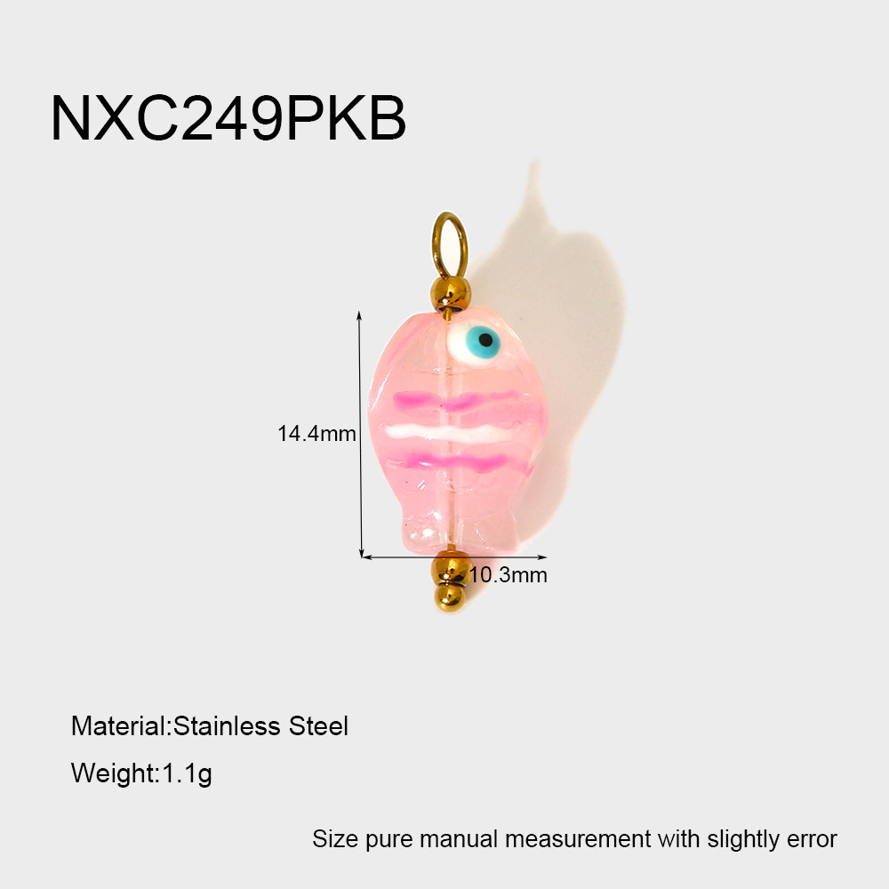 2g Weight PVD Coated Gold Plating Process Pendant Jewelry Making Type 22*20MM Jewelry Making Size 1 Piece Quantity 304 Stainless Steel, Glass Material Color Block, Heart Shape, Fish Pattern Cute, Sweet Style Irregular Craft 1 Piece 22*20MM 304 Stainless Steel Glass Color Block Heart Shape Fish Polished Pendant DIY Ornament Accessories 16