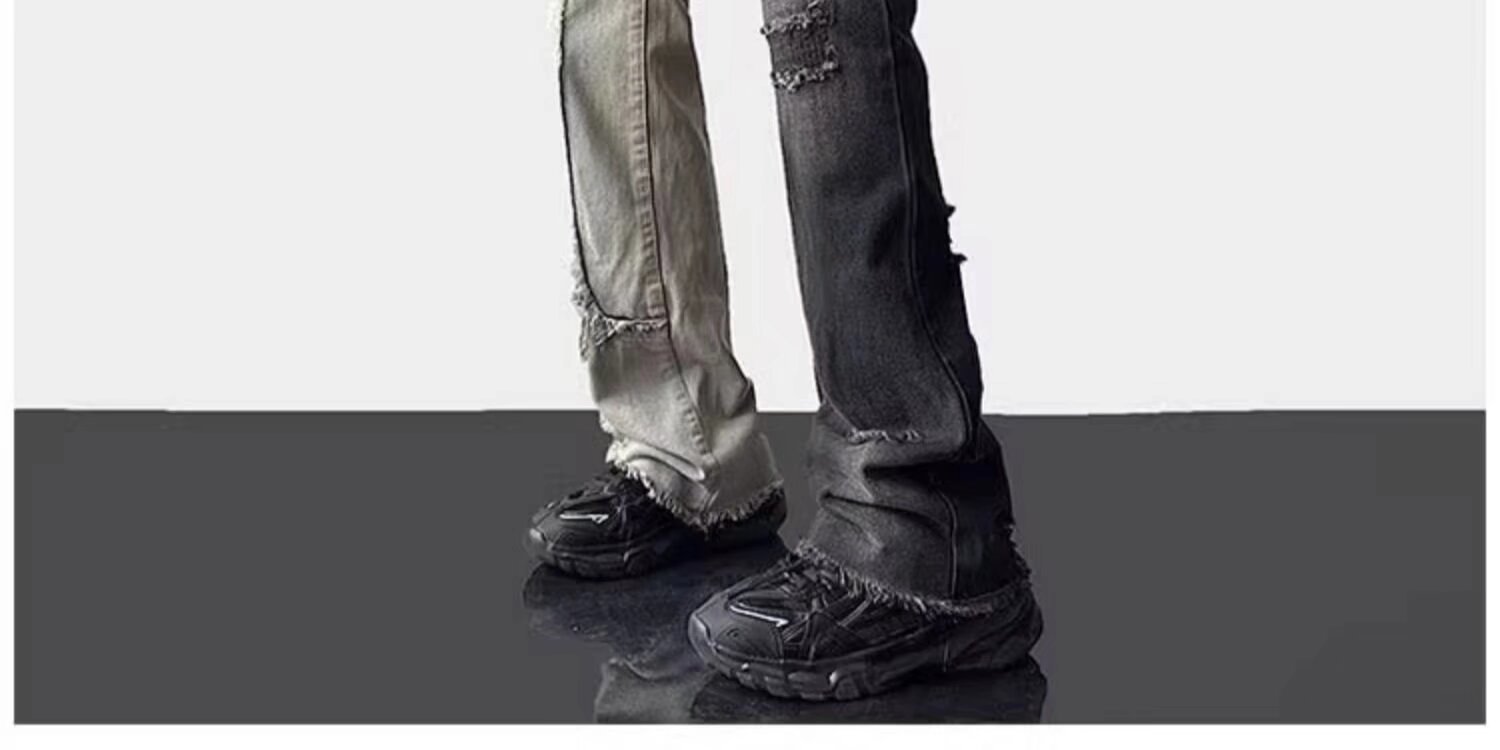 Men's Patchwork Color Block Ripped Jeans High Street Straight_voghion.com