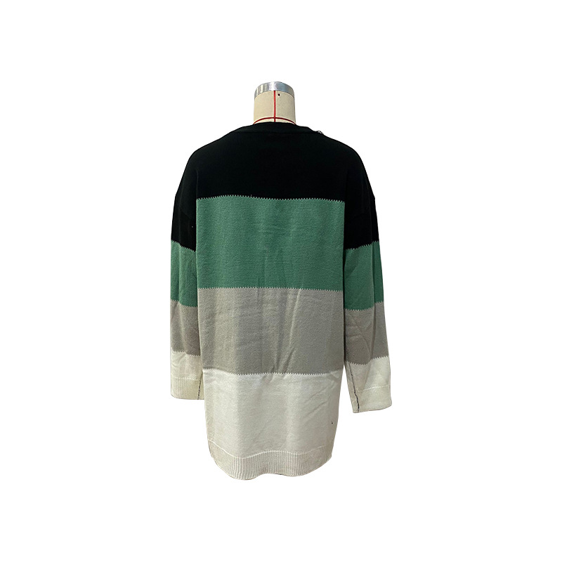 Cardigan maglione a maniche lunghe a blocchi di colore a righe_voghion.com