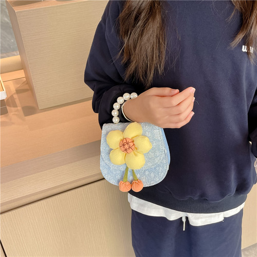New style women's fashionable sunflower pearl handbag cute children's shoulder crossbody bag for women