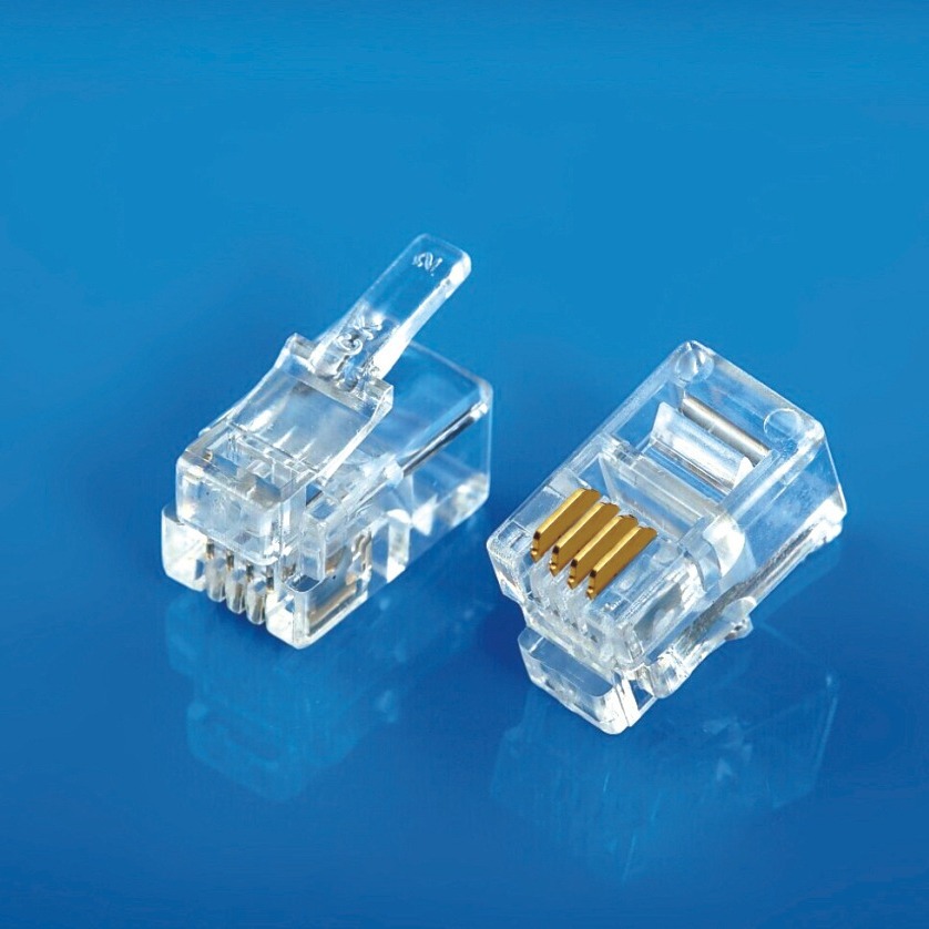 供应XLEP镀金电话曲线直线专用RJ9/RJ11/RJ12圆孔水晶头RoHS认证