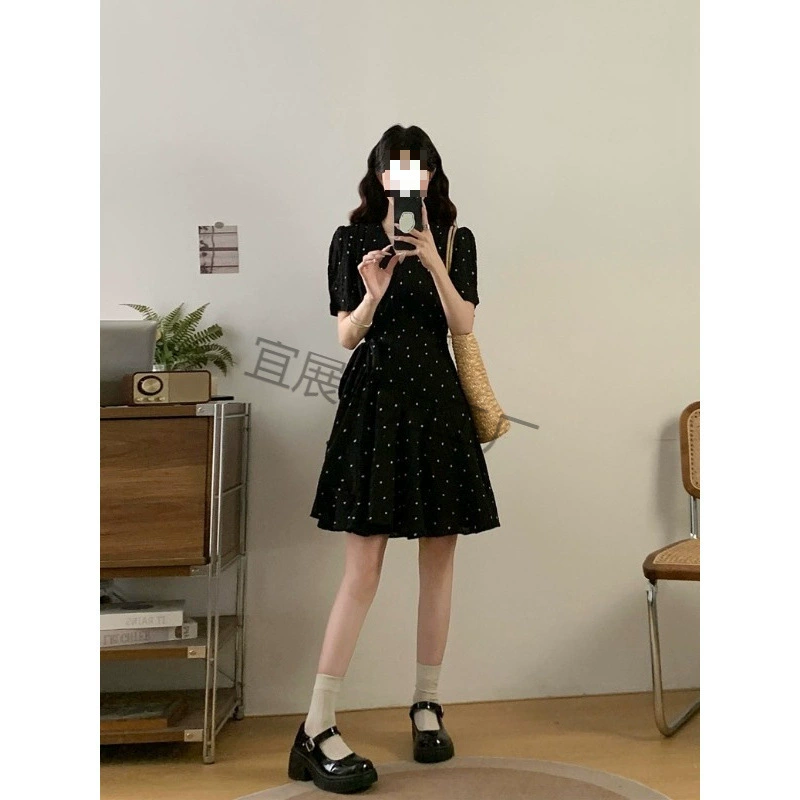 夏季大码减龄赫本风气质波点系带收腰裙子女洋气显瘦连衣裙