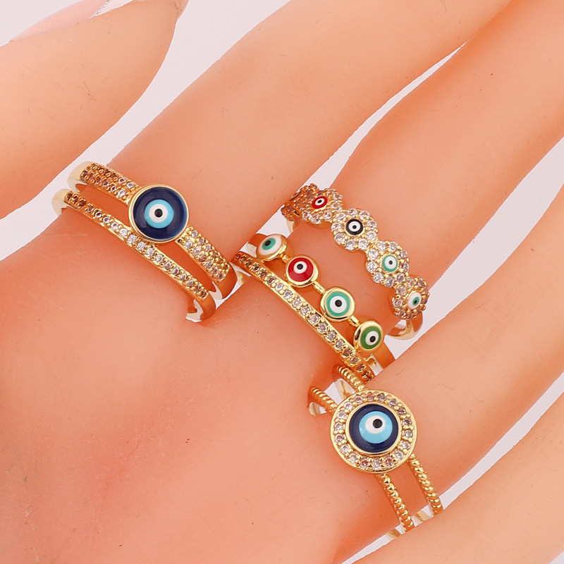 Fashion Devil's Eye Fish Tail Copper Open Ring Inlaid Zircon Copper Rings display picture 3