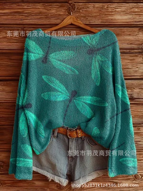 独立站新款高领卫衣仿毛衣 秋冬季碎花圆领宽松毛衣2|undefined